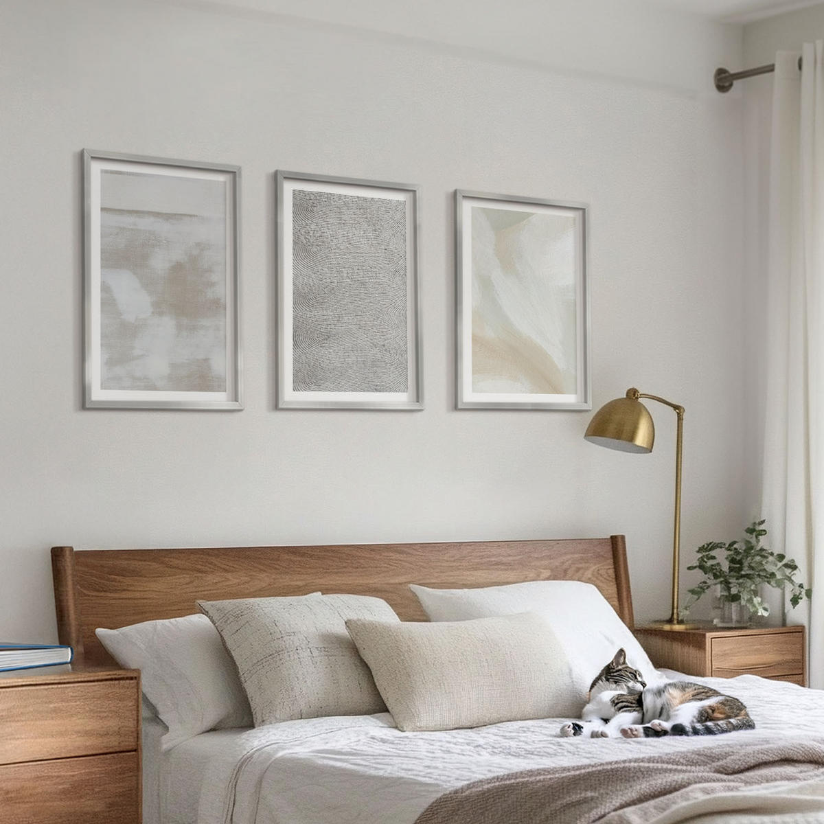 BILDER SET 3er Set - 40x60 cm Silberner Rahmen - Abstraktes modernes Design - Silberfarben, Kunststoff (40/60cm) - TULUP