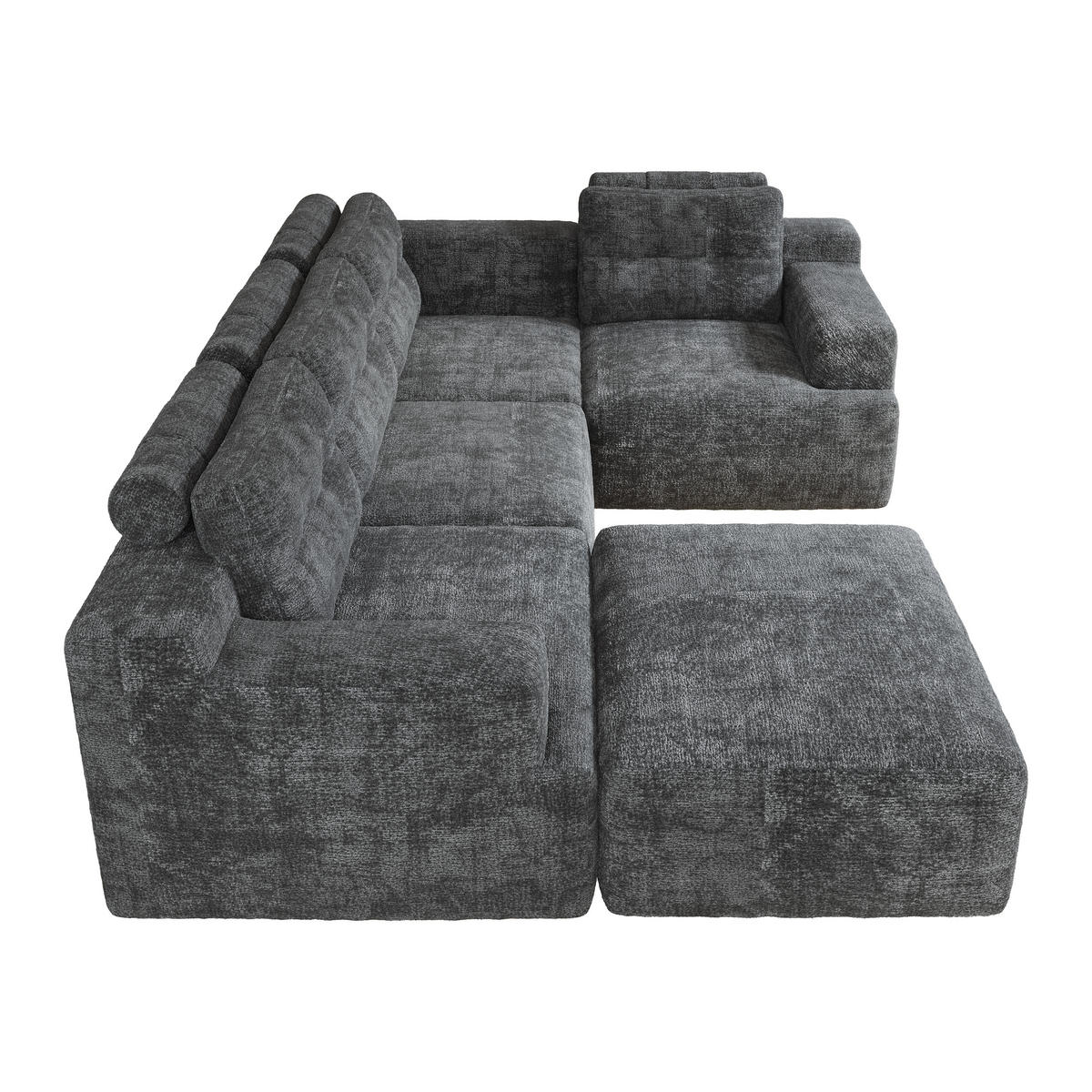 WOHNLANDSCHAFT 252/180/82 cm Grau mit 1 Fußhocker - Grau, Textil (252/82/180cm) - Oxeza