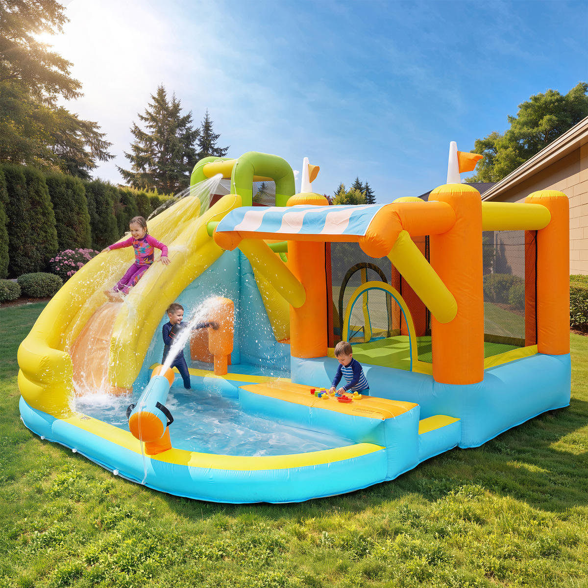 HÜPFBURG Wasserpark 433x375x165 cm - Multicolor, Textil (375/433/165cm) - LEBENLANG