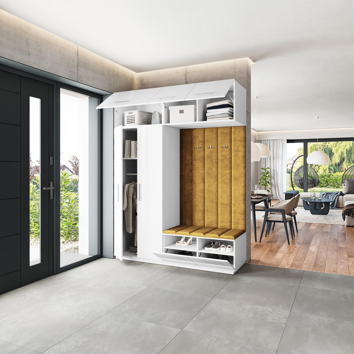 GARDEROBENSCHRANK REMA 180/240/60 cm Modern Garderobe-Set Weiß - Gelb/Weiß, Holzwerkstoff (180/240/60cm) - MASSENO