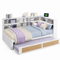JUGENDBETT 90/200 mit Ausziehbett, Stauraum, Ladeanschluss und Massivholz in Weiß - Weiß, Holzwerkstoff (90/200cm) - EVRYAE