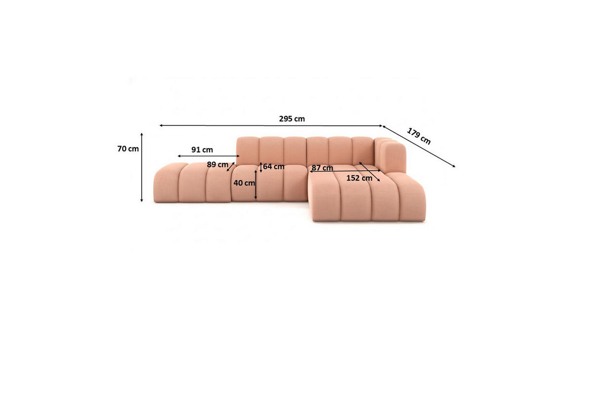 ECKSOFA L-form mit Hocker, Grand Mini, Stoff Salvador, Rosa, Rechts - Rosa, Holz (295/179cm) - Kaiser Möbel