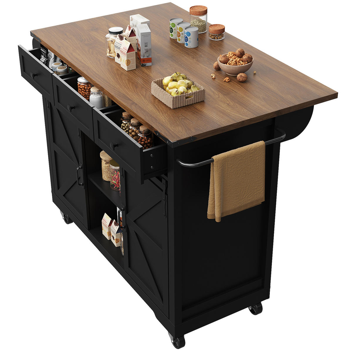 KÜCHENINSEL 140/45/94 cm aus MDF mit ausklappbarer Arbeitsplatte Schwarz - Schwarz, Holzwerkstoff (140/94/73cm) - Modenvie