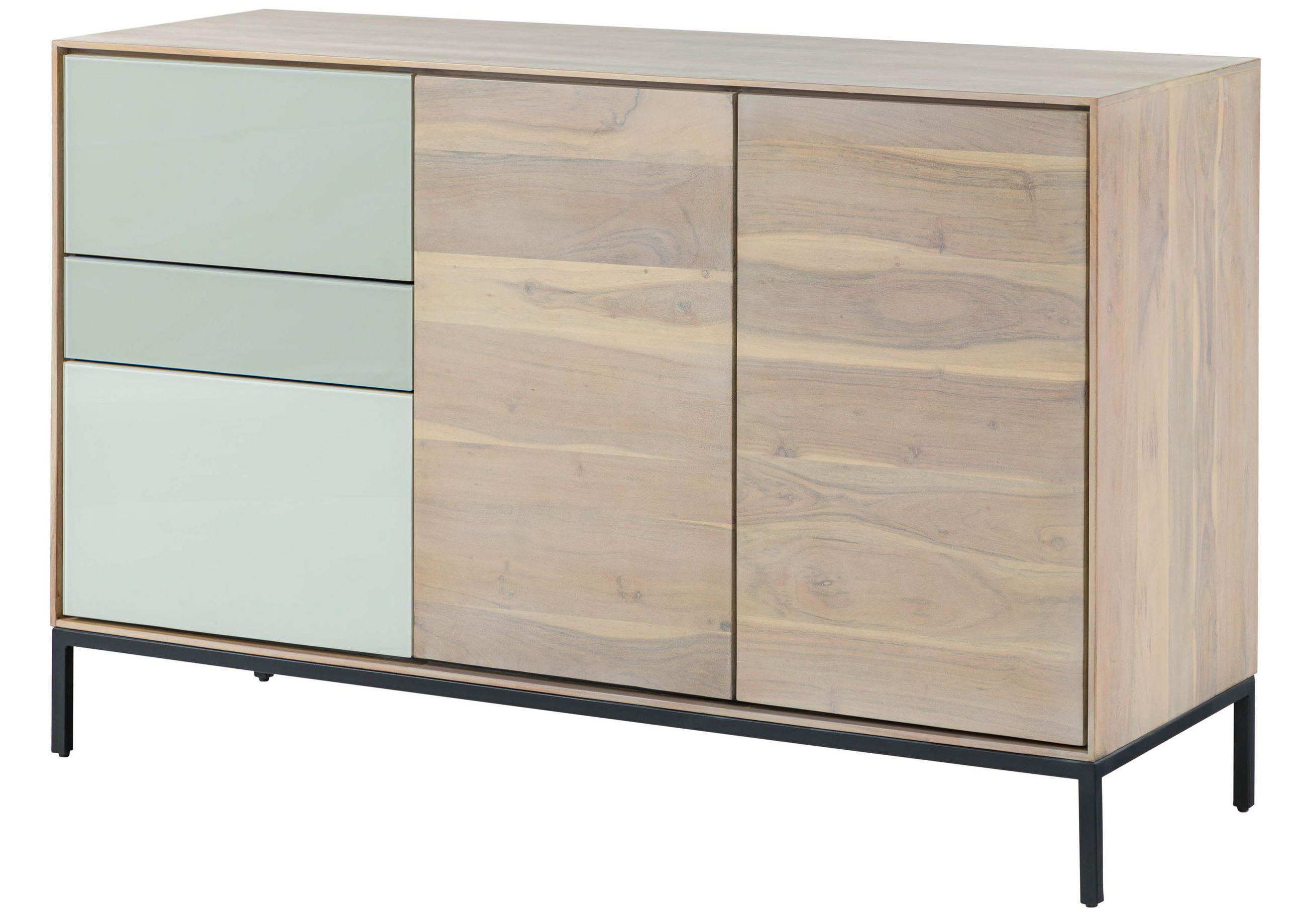 KOMMODE Akazie 134x45x85 grau-weiß geölt CHICAGO #07 - Braun, Holz (134/85/46cm) - Massivmoebel24
