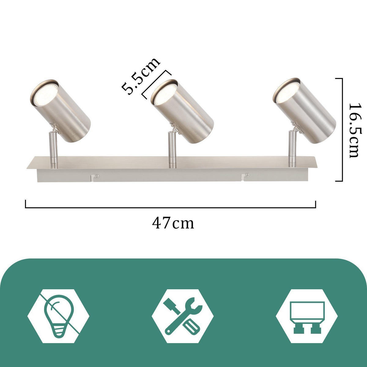 STRAHLER Ingrid 3-flammig 47/6/17 cm - Silberfarben, Metall (47/6/17cm) - Nettlife