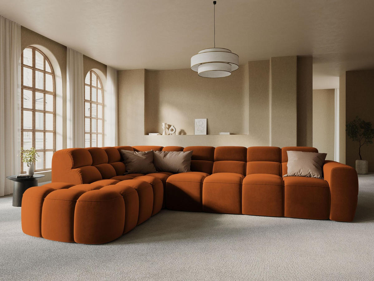 ECKSOFA links Lisa aus Samt terrakotta 5 Sitzplätze - Terracotta, Textil (234/293cm) - Micadoni