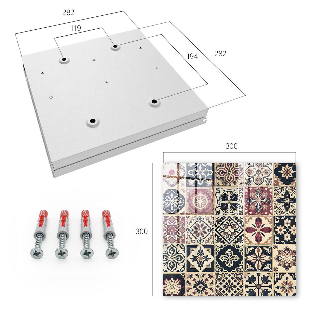 SCHLÜSSELBOX Weiß 30x30 cm – Türöffnung nach rechts - Klassische Muster - Beige, Metall (30/30/5cm) - TULUP