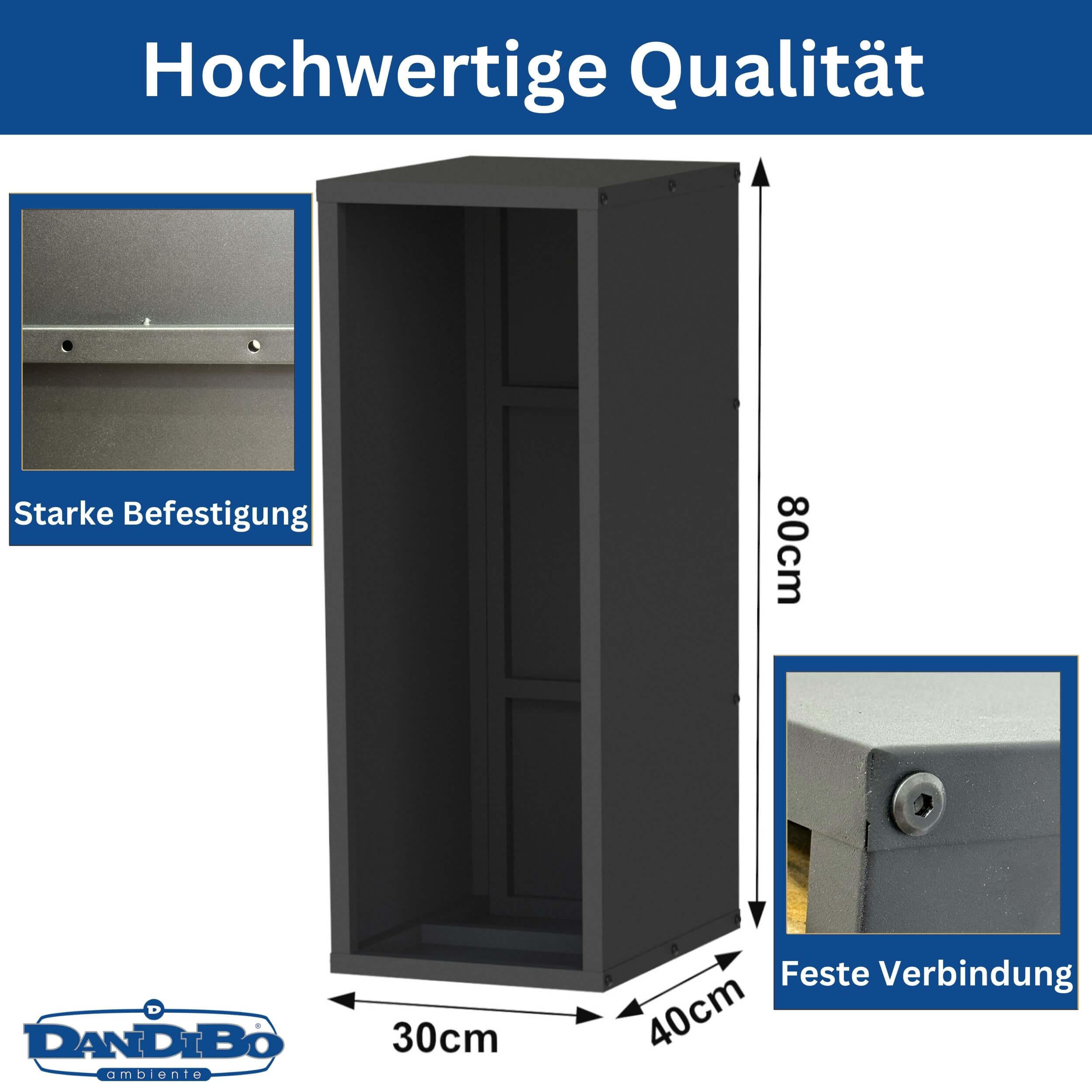 KAMINHOLZREGAL Wand Innen Metall Schwarz 80 cm mit Rückwand - Schwarz, Metall (30/80/40cm) - DanDiBo