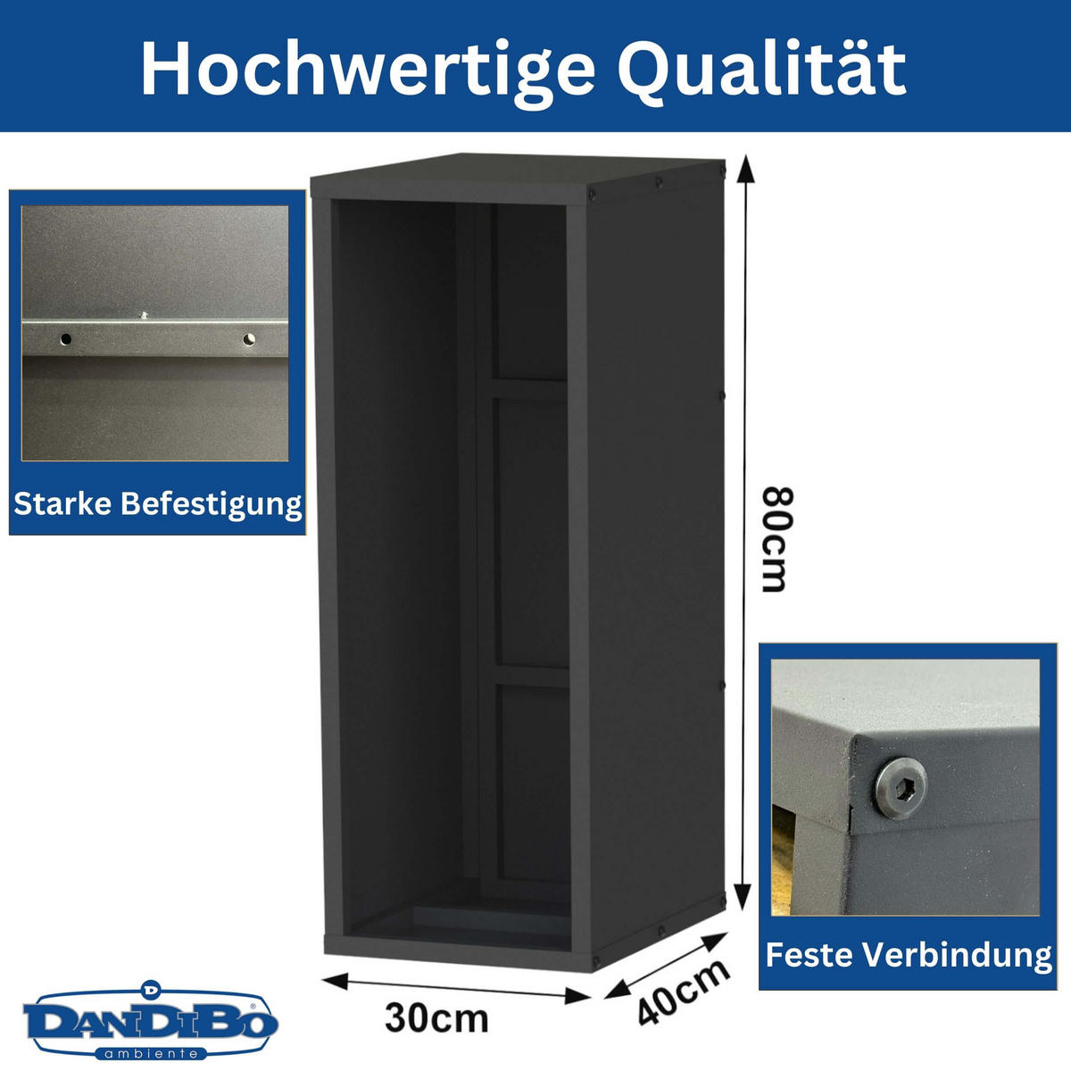 KAMINHOLZREGAL Wand Innen Metall Schwarz 80 cm mit Rückwand - Schwarz, Metall (30/80/40cm) - DanDiBo