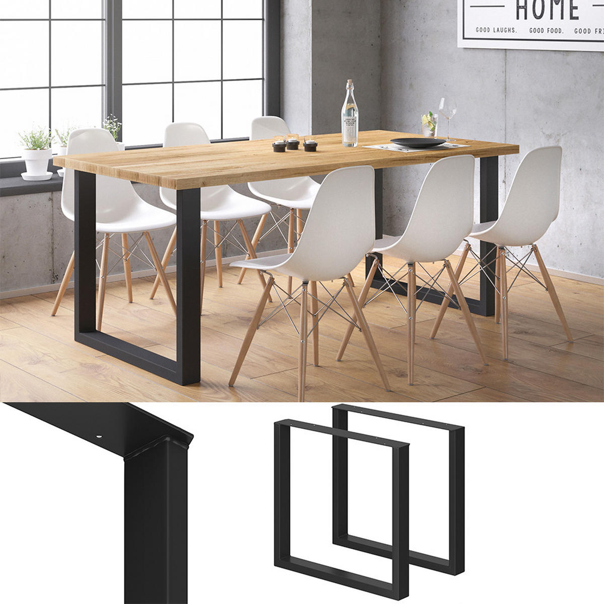 TISCHBEINE Schwarz 80 x 72 cm Quadratisch - Schwarz, Metall (80/72/8cm) - Vicco