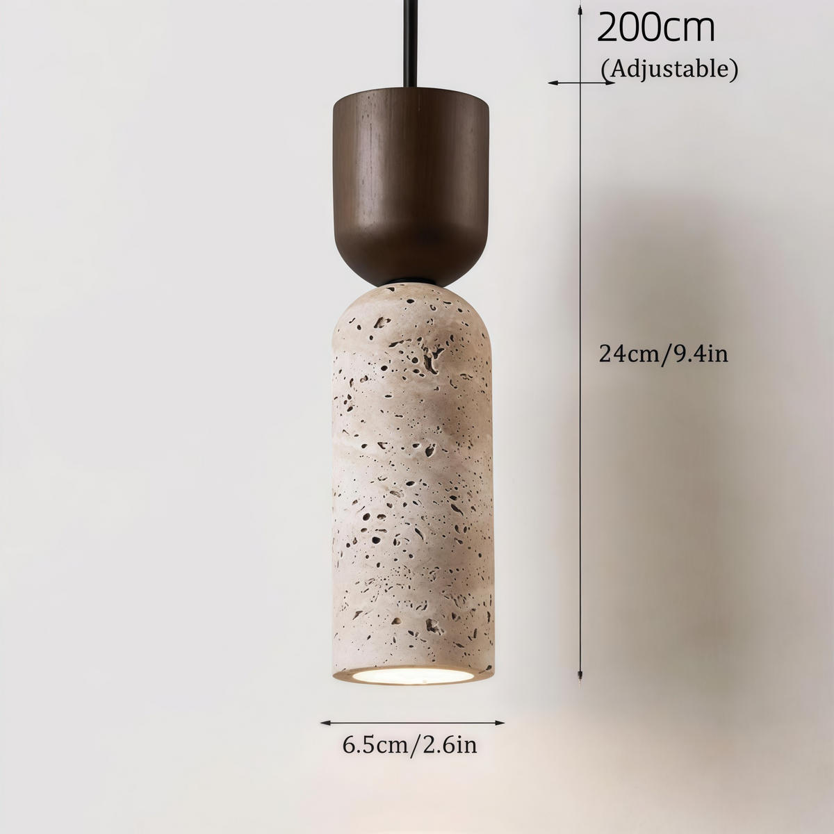 PENDELLEUCHTE Travertin Gelb & Holz, Dunkelbraun - Gelb, Stein (7/14/7cm) - Authentics