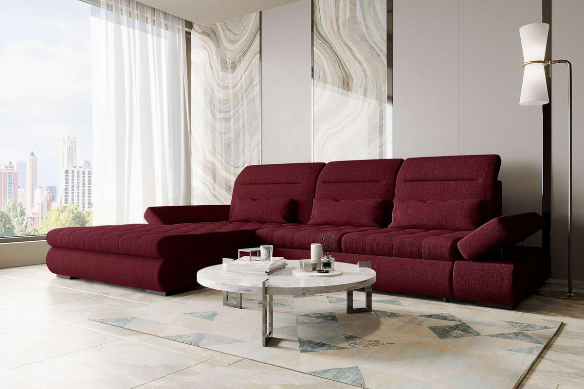 ECKSOFA Toscana Plus Velours inkl. Schlaffunktion - Bordeaux, Textil (179/300cm) - 99rooms