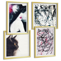 BILDER SET 4er Set - 50x50 cm & 40x60 cm Goldrahmen - Abstrakte Katzenmalereien - Goldfarben, Kunststoff (50/50cm) - TULUP