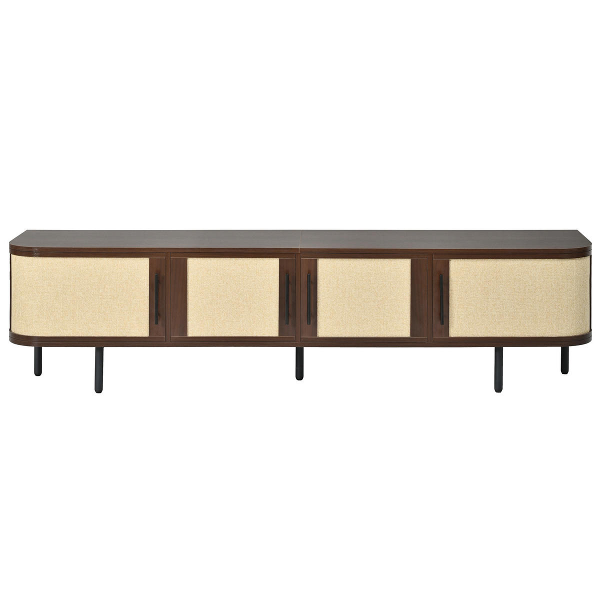 TV komoda 180/40/45 cm s pletenom frontom, 4 vrata i željeznim nogama u izgledu oraha - boje oraha/prirodne boje, drvni materijal (180/45/40cm) - CHICFURN