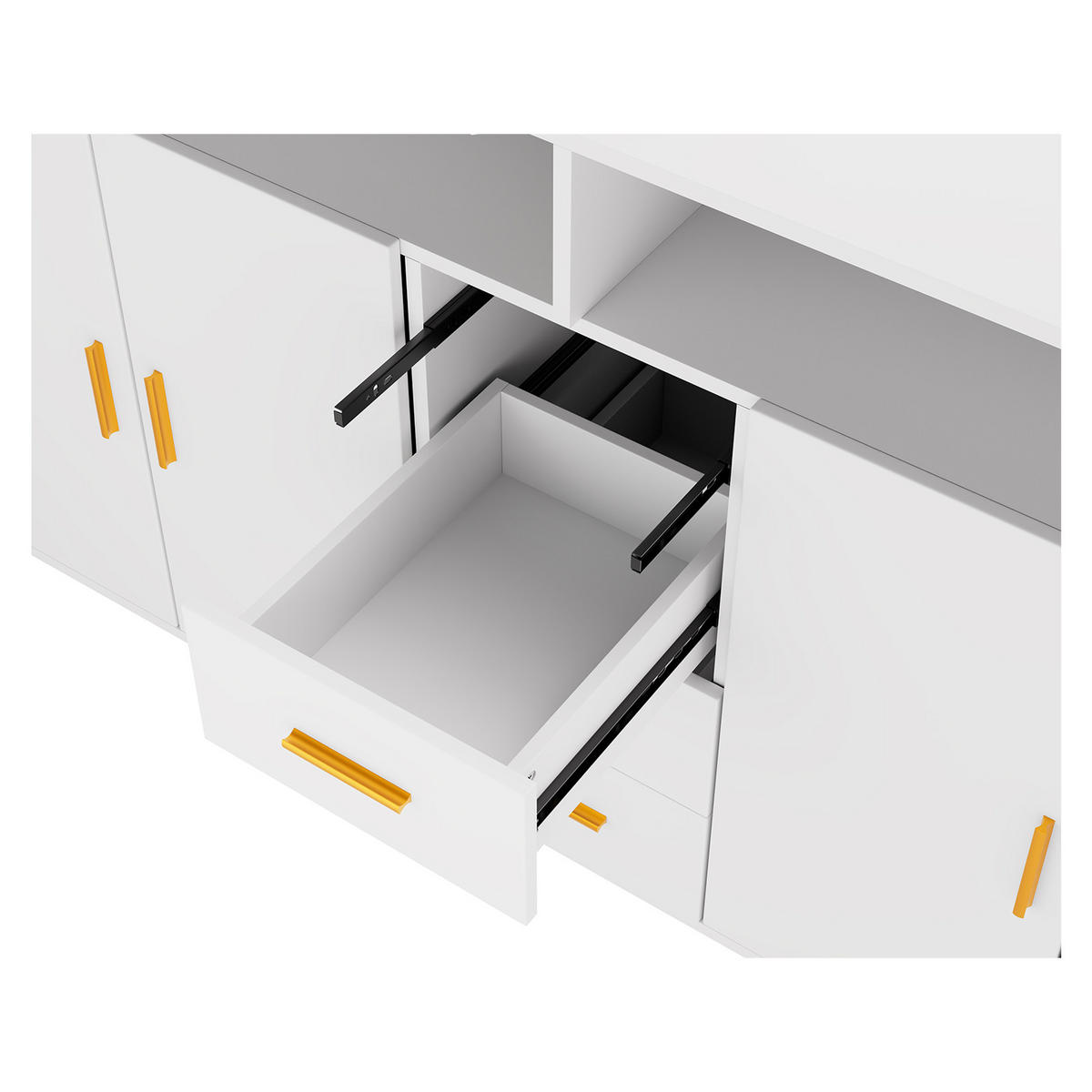 HOMAVO Sideboard mit 4 Schubladen – Anrichte – Kommode – Maße: 160 x 81 x 40 cm (L x H x P) - Weiß, Holzwerkstoff/Metall (160/81/40cm) - HOMAVO