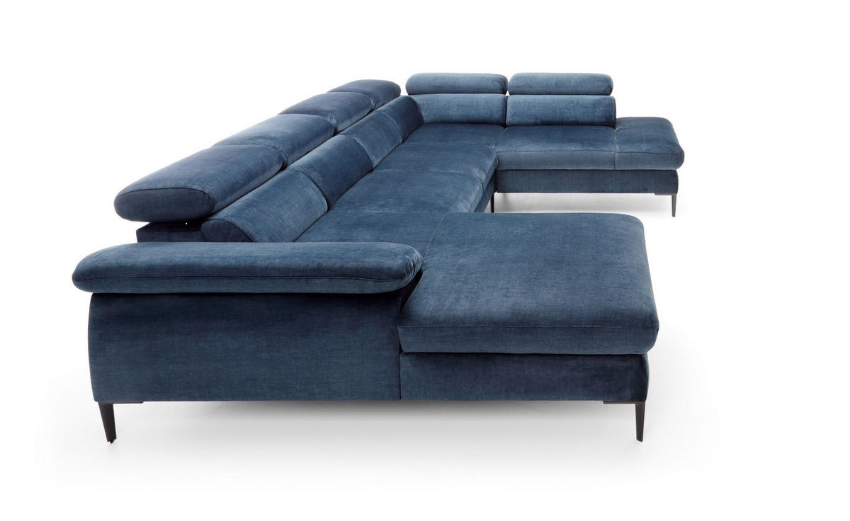 WOHNLANDSCHAFT MESTO Blau Velours-Stoff mit Schlaffunktion - Blau, Holz (353/94/182cm) - MASSENO