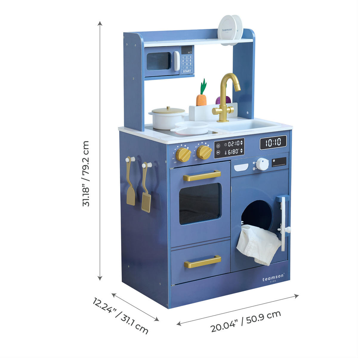KINDERKÜCHE Spielküche, Blau, 79cm - Blau, Holzwerkstoff (51/31/79cm) - Teamson Kids