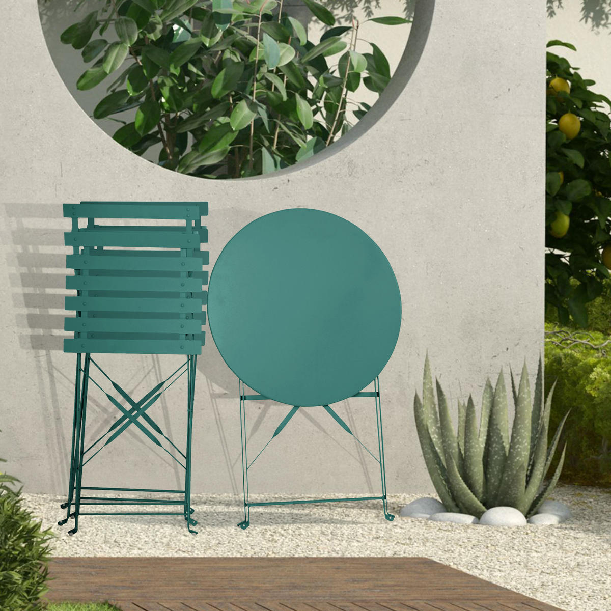 BISTRO-SET BERLIN Metall Dunkelgrün - Dunkelgrün, Metall - SVITA