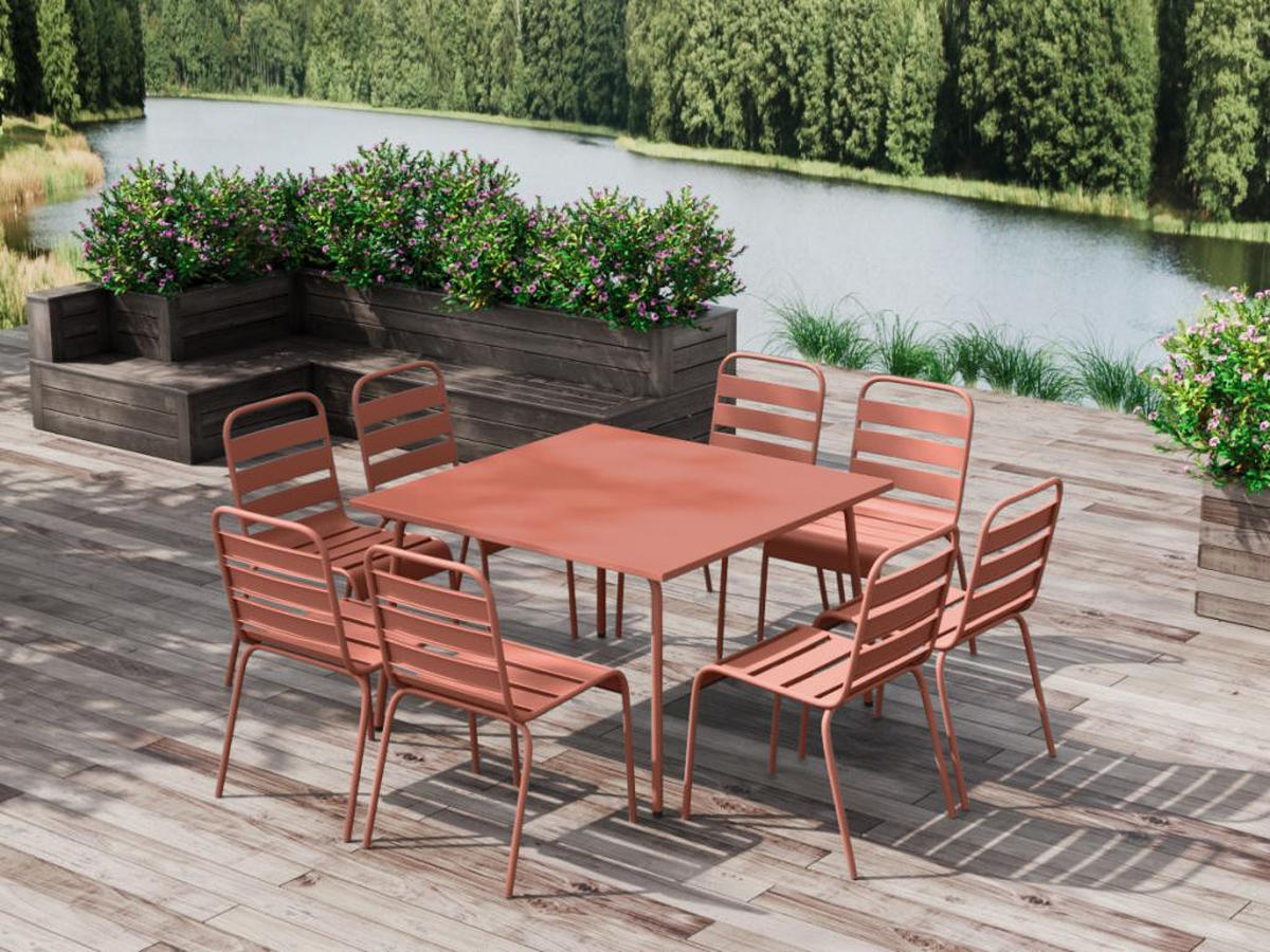 GARTENTISCH quadratisch - L. 120 cm - Metall - Terracotta - MIRMANDE von MYLIA - Braun, Metall (120/120/75cm) - Vente-Unique