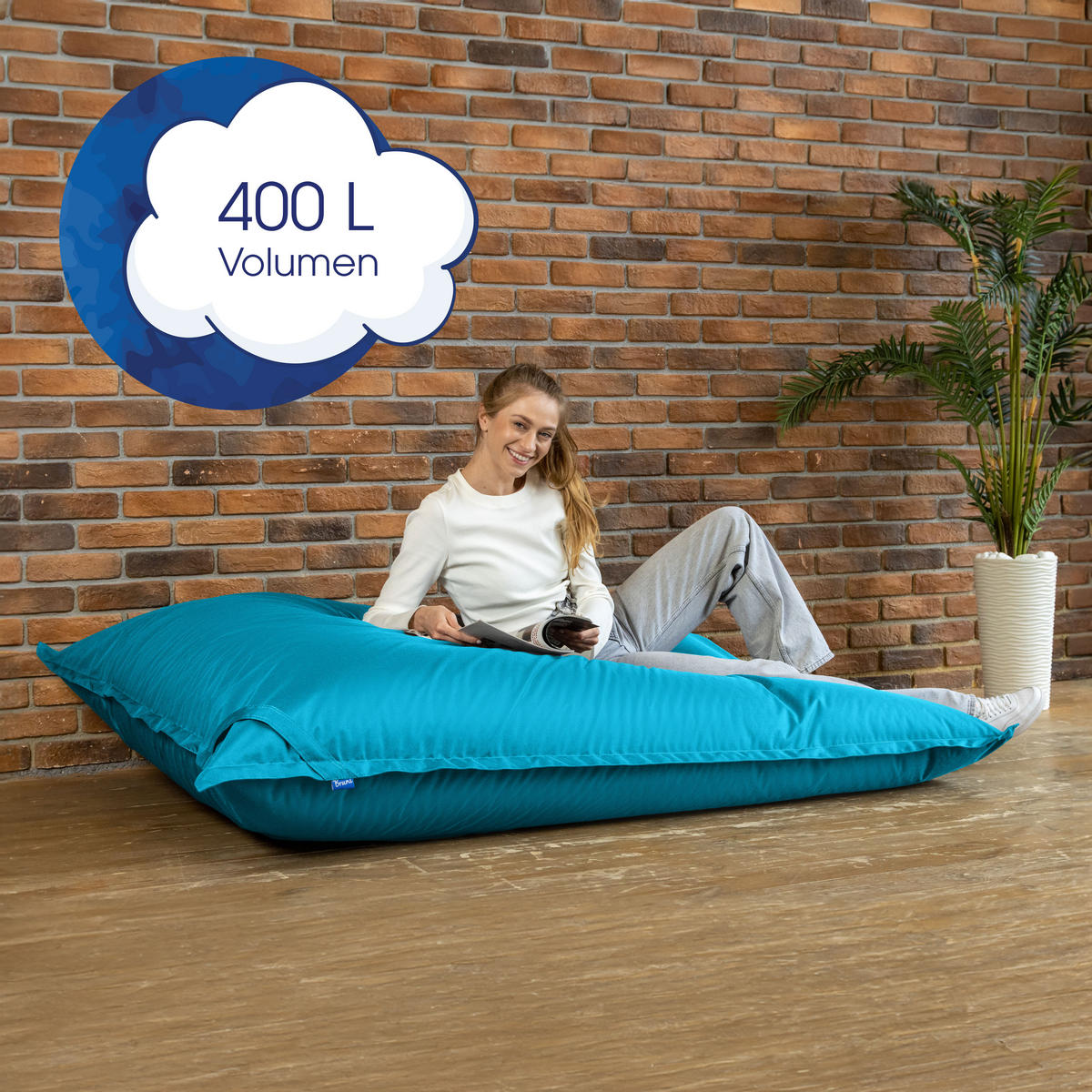 SITZSACK XXL Caree lichtblau, 140x180cm groß für Outdoor - Blau/Hellblau, Textil (180/140/30cm) - Bruni