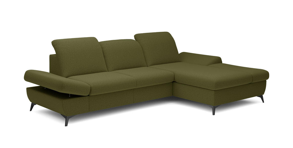 ECKSOFA FELICE R-S Grün Geflochtener Stoff mit Schlaffunktion - Grün, Holz (284/166cm) - MASSENO