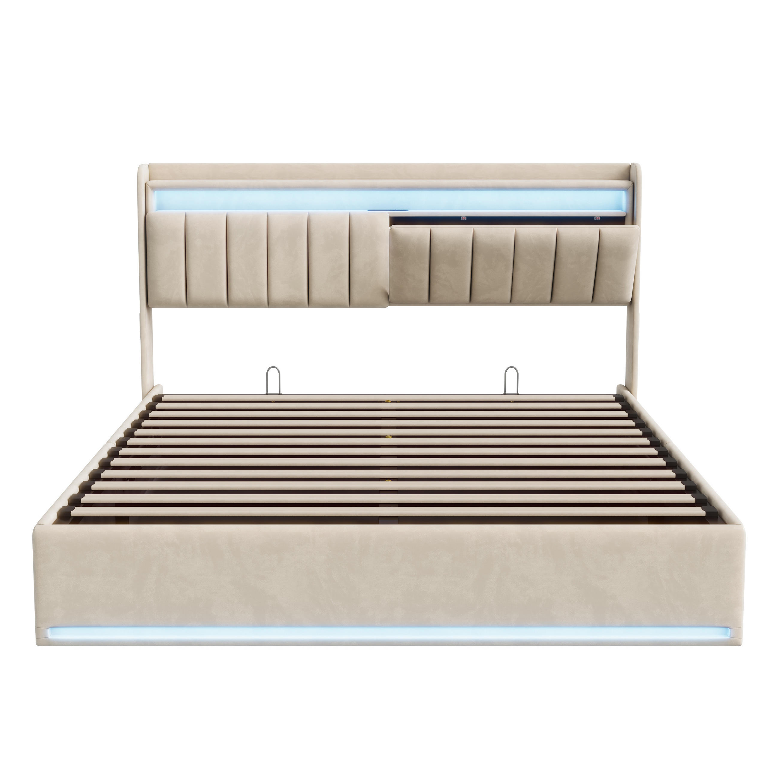 POLSTERBETT Längssteppung 140/200 cm mit Bettkasten & App-LED Samtoptik Beige - Beige, Textil (140/200cm) - Creahappy