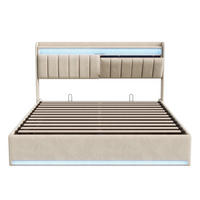 POLSTERBETT Längssteppung 140/200 cm mit Bettkasten & App-LED Samtoptik Beige - Beige, Textil (140/200cm) - Creahappy
