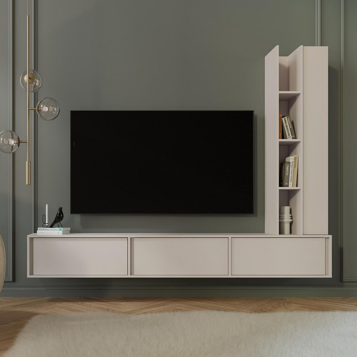 TV STOLEK Vero se 3 dvířky, závěsný nebo stojící, 230 cm, kašmír - kašmírová, kompozitní dřevo (230/40/35cm) - Beautysofa