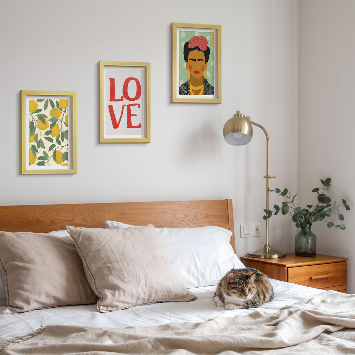 WANDBILDER 3er Set - 20x30 cm Goldrahmen - Lemons LOVE Porträt von Frida - Goldfarben, Kunststoff (20/30cm) - ArtPrintCave
