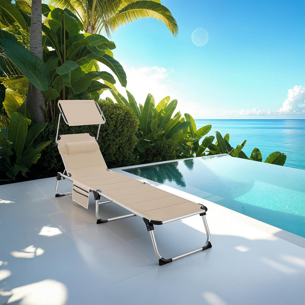 Thumbnail - tectake Sonnenliege, Beige, Kunststoff, 60.5x115x200 cm, Gartenmöbel, Gartenliegen