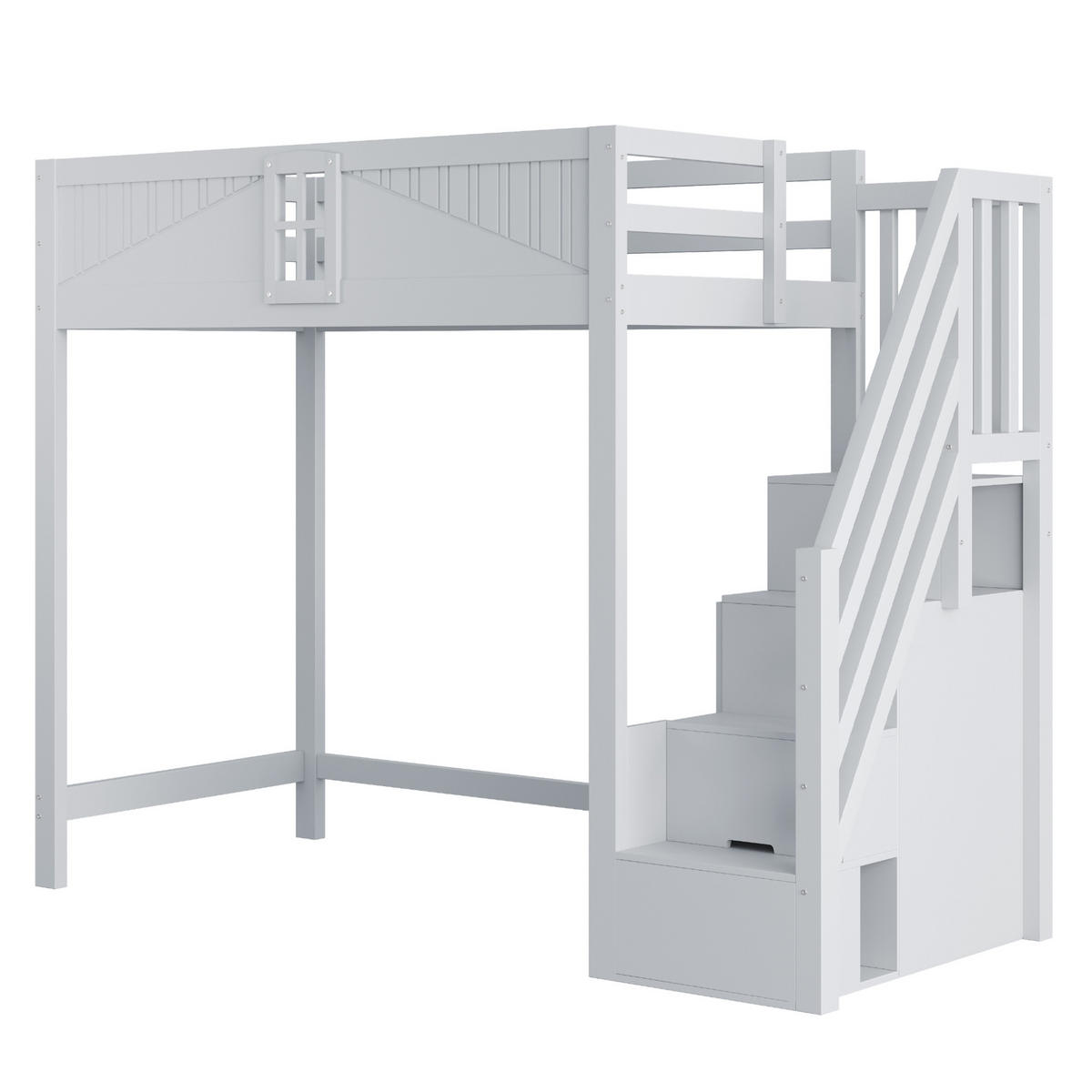 HOCHBETT 90/200 cm aus Massivholz in Grau – mit Rausfallschutz und Leiter - Grau, Holzwerkstoff (90/200cm) - BEAOK