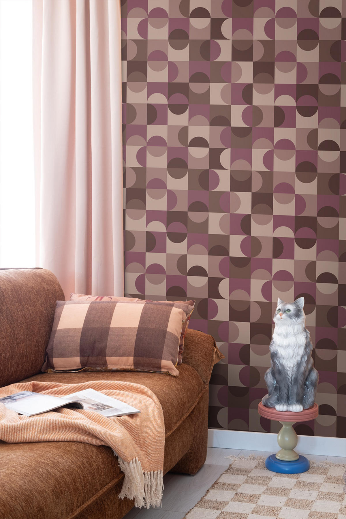 TAPETE Kreise im Bauhaus-Stil 50 x 900 cm - Lila, Papier (50/900cm) - ESTAhome