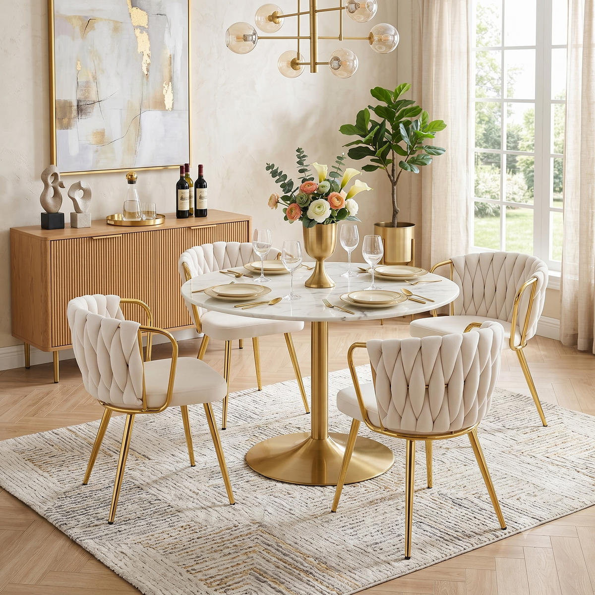 ESSZIMMERSTUHL 2ER-SET aus Samt mit goldenen Beinen, ergonomisch gepolstert - Beige, Textil (43/76/58cm) - Urban Meuble