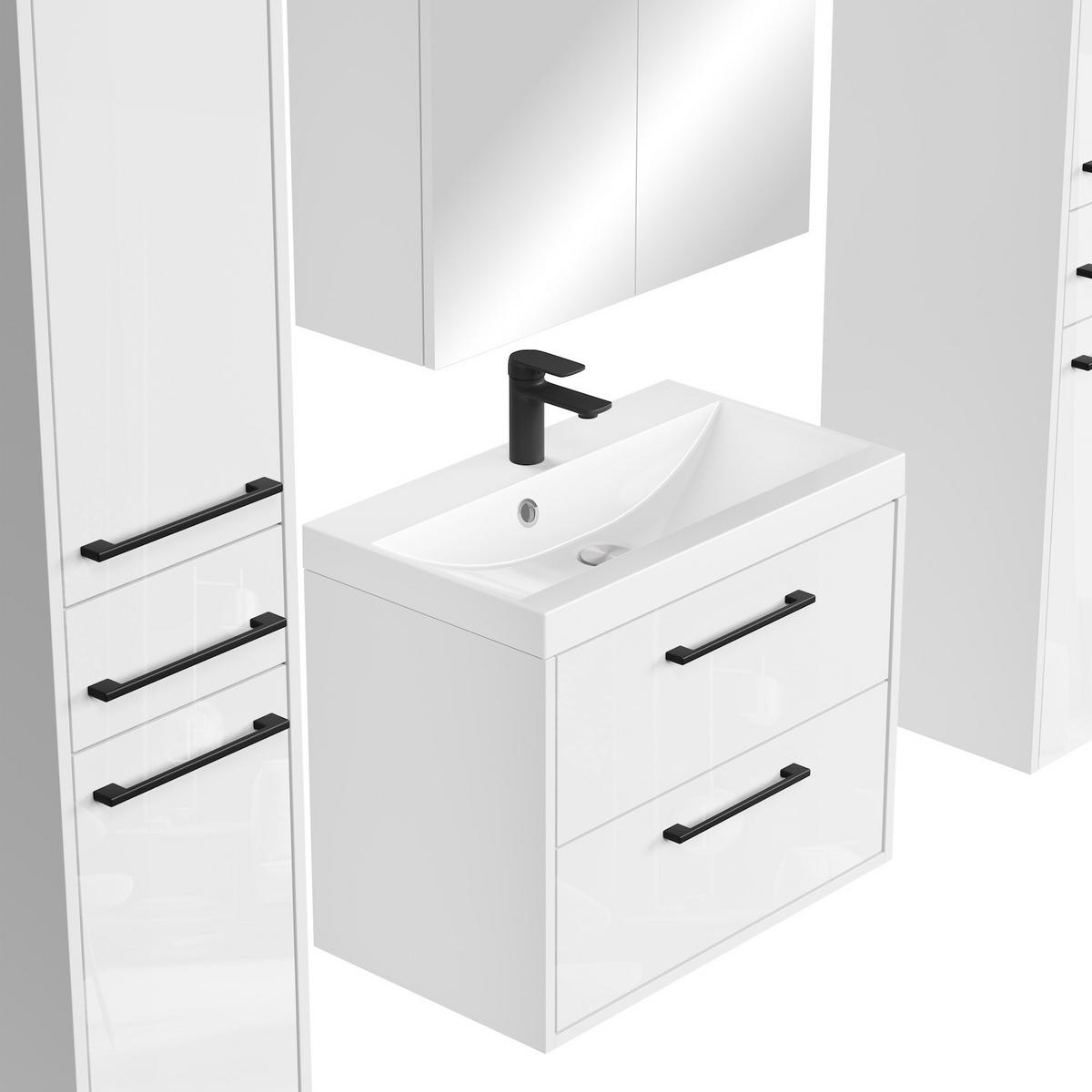 BADMÖBEL-SET Florence 5 Teile Weiß Hochglanz - 60 x 35 x 51 cm - Weiß, Holz (60/51/35cm) - Badplaats