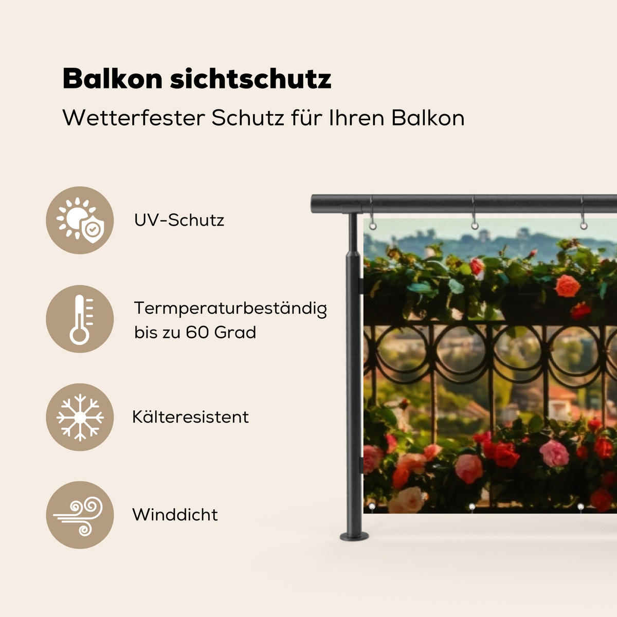 BALKON-SICHTSCHUTZ Blumen - Zaun - Stadtbild - Sommer - Pink, Kunststoff (500/110cm) - MuchoWow