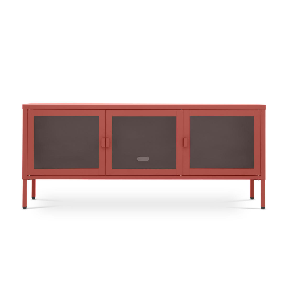 TV-STÄNDER Metall industriell EZRA, 130 cm, 3 Türen, Terrakotta und Sicherheitsglas - Terracotta, Metall (130/55/40cm) - Sicaan