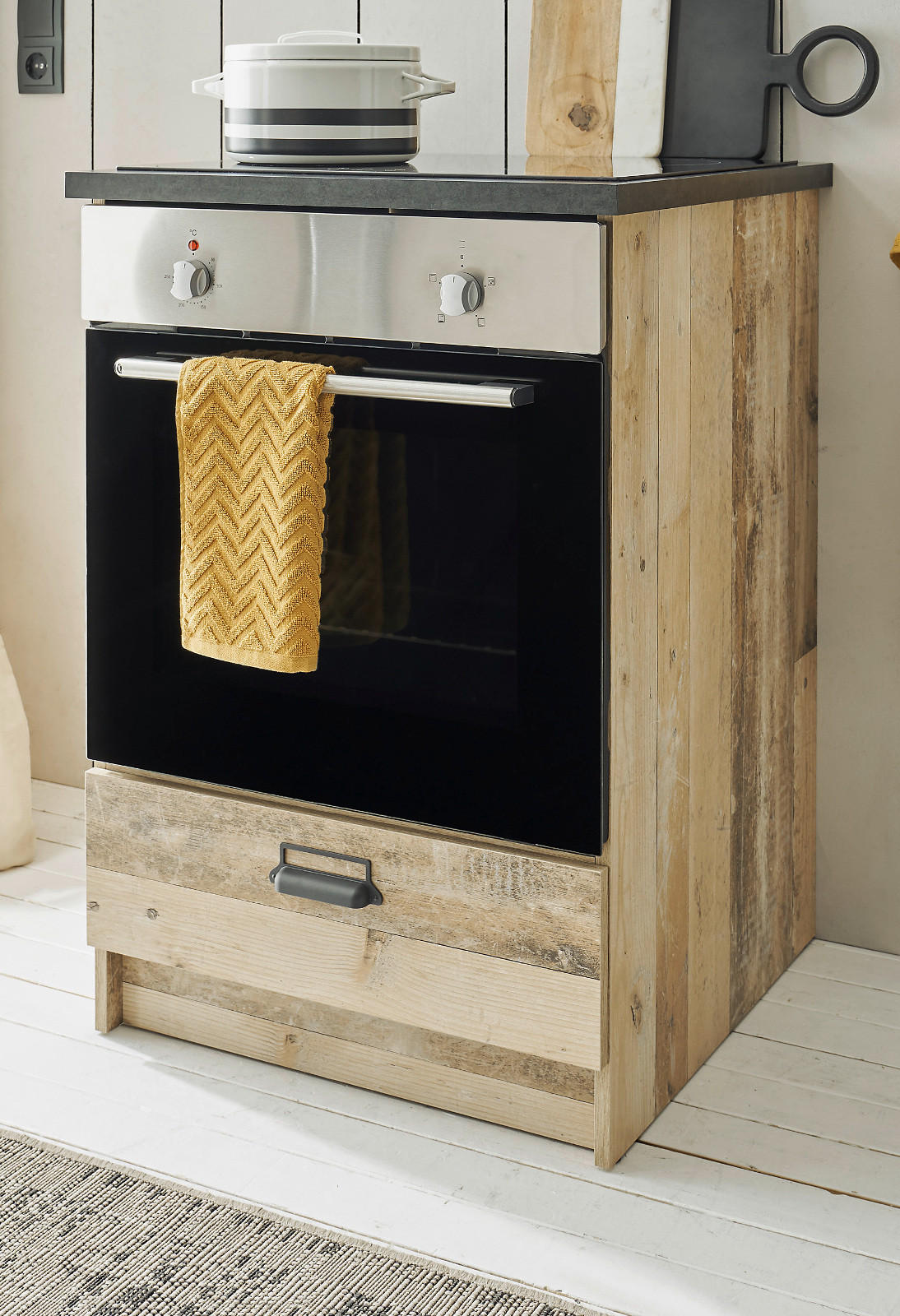 HERDUMBAUSCHRANK used wood hell, anthrazit, 60 cm, Küche Unterschrank mit Schublade und Soft-Close - Anthrazit/Schwarz, Holzwerkstoff/Metall (63/93/64cm) - Furn.Design