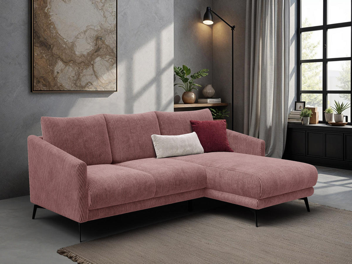 ECKSOFA VILT 3-Sitzer, altrosa - Schwarz/Altrosa, Holzwerkstoff/Textil (221/156cm) - Courtois Laville