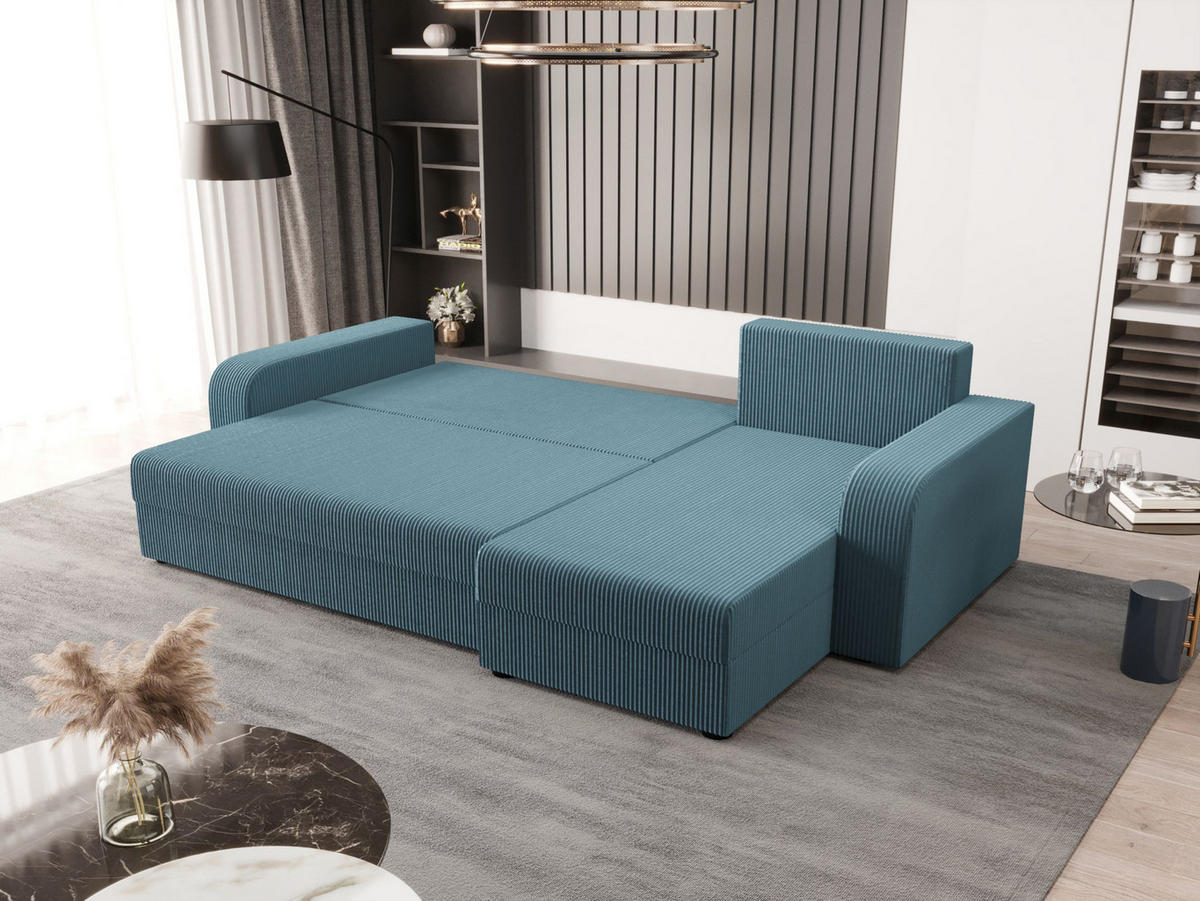 ECKSOFA HEWLET L BIS Zoom 14 Rechts mit Schlaffunktion - Blau, Textil (240/140cm) - Bedante