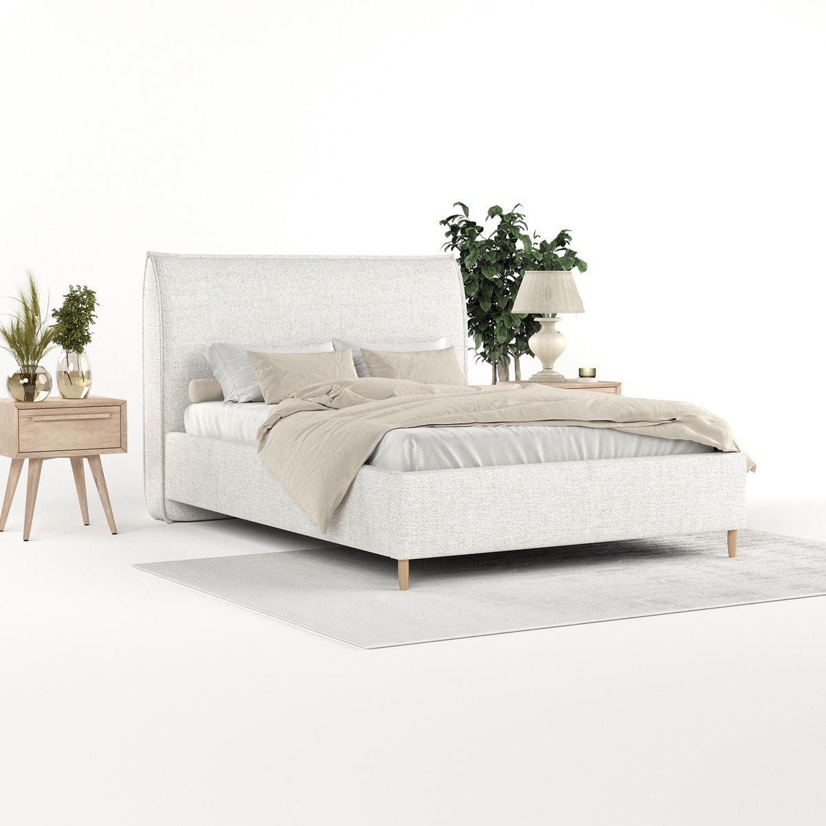 POLSTERBETT Mira 160/200 cm Creme im Neve Stoff - Creme/Naturfarben, Holz/Holzwerkstoff (160/200cm) - AltaBeds