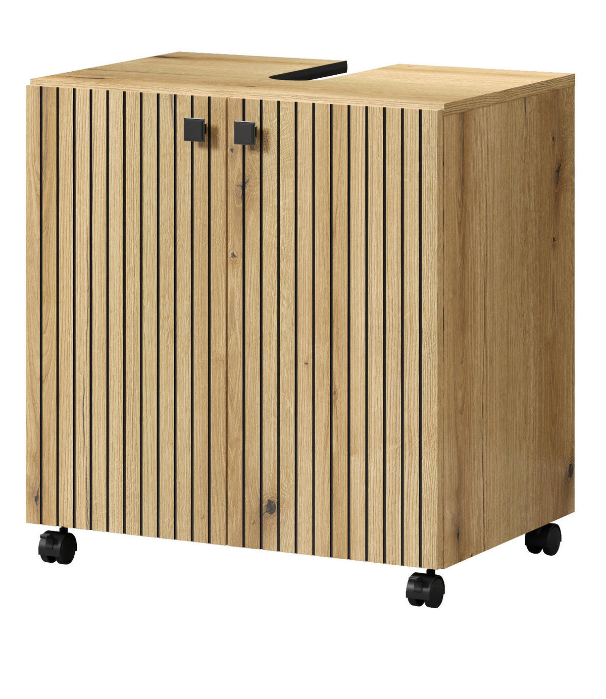 WASCHBECKENUNTERSCHRANK Evoke Eiche 60 cm, Badschrank auf Rollen - Eichefarben/Schwarz, Holzwerkstoff/Kunststoff (60/64/42cm) - Top.Furn