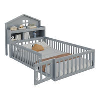 BODENBETT 90/200 cm Grau in Hausform mit Stauraum, Kreidetafel - Grau, Holz (90/200cm) - MIVRAY