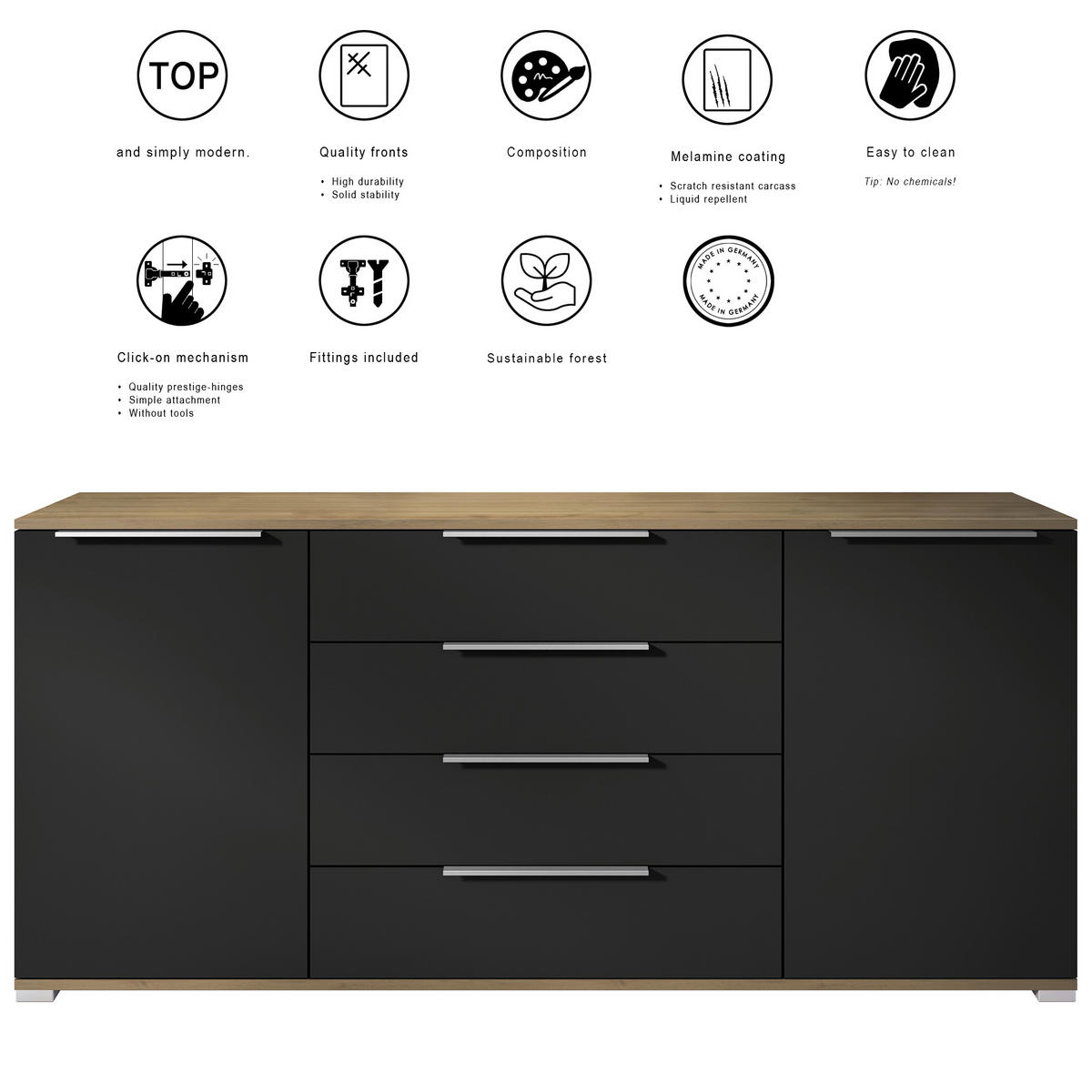 SIDEBOARD Linio Weiß Hochglanz - Weiß Hochglanz, Holzwerkstoff (166.5/75.5/35cm) - Vladon