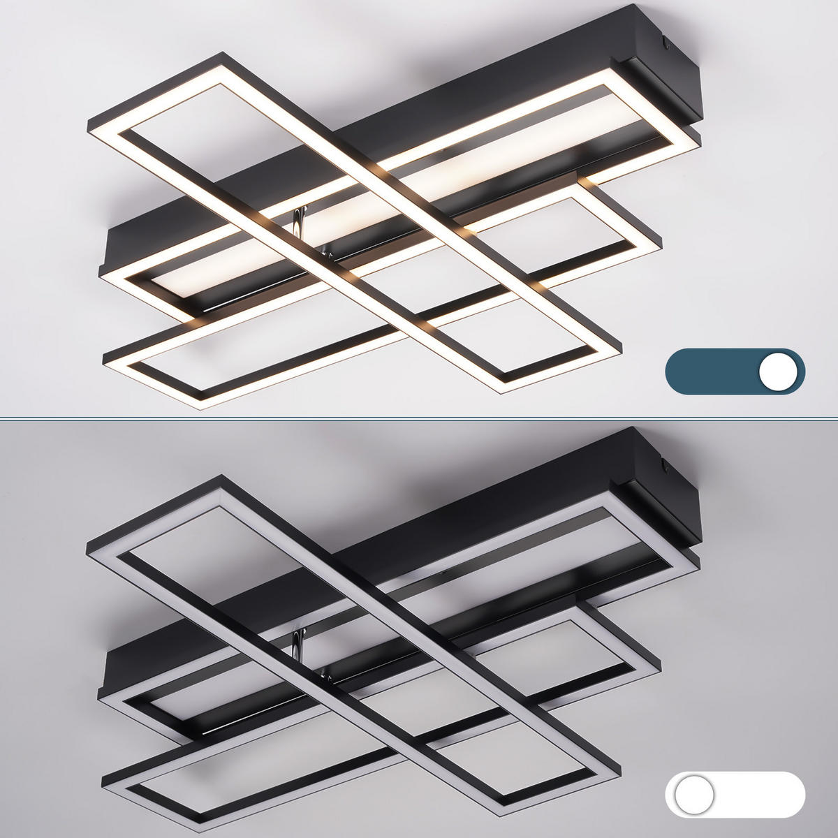 LED-DECKENLEUCHTE Bryxen 55.5/55.5/9.7 cm - Schwarz, Metall (55.5/55.5/9.7cm) - ZMH
