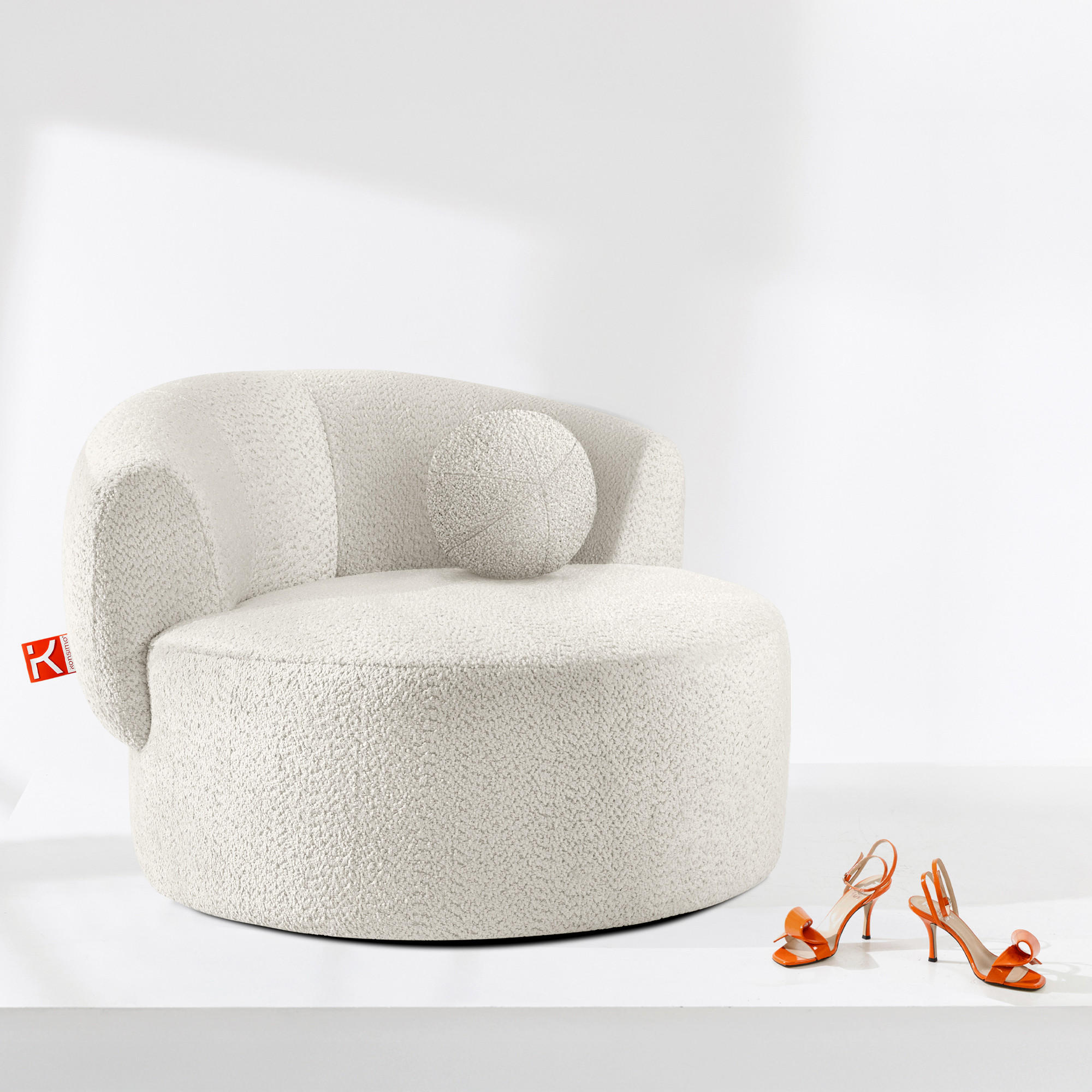 DREHSESSEL VIRA, Weiß, Chenille - Schwarz/Weiß, Holz/Holzwerkstoff (105/76/100cm) - KONSIMO®