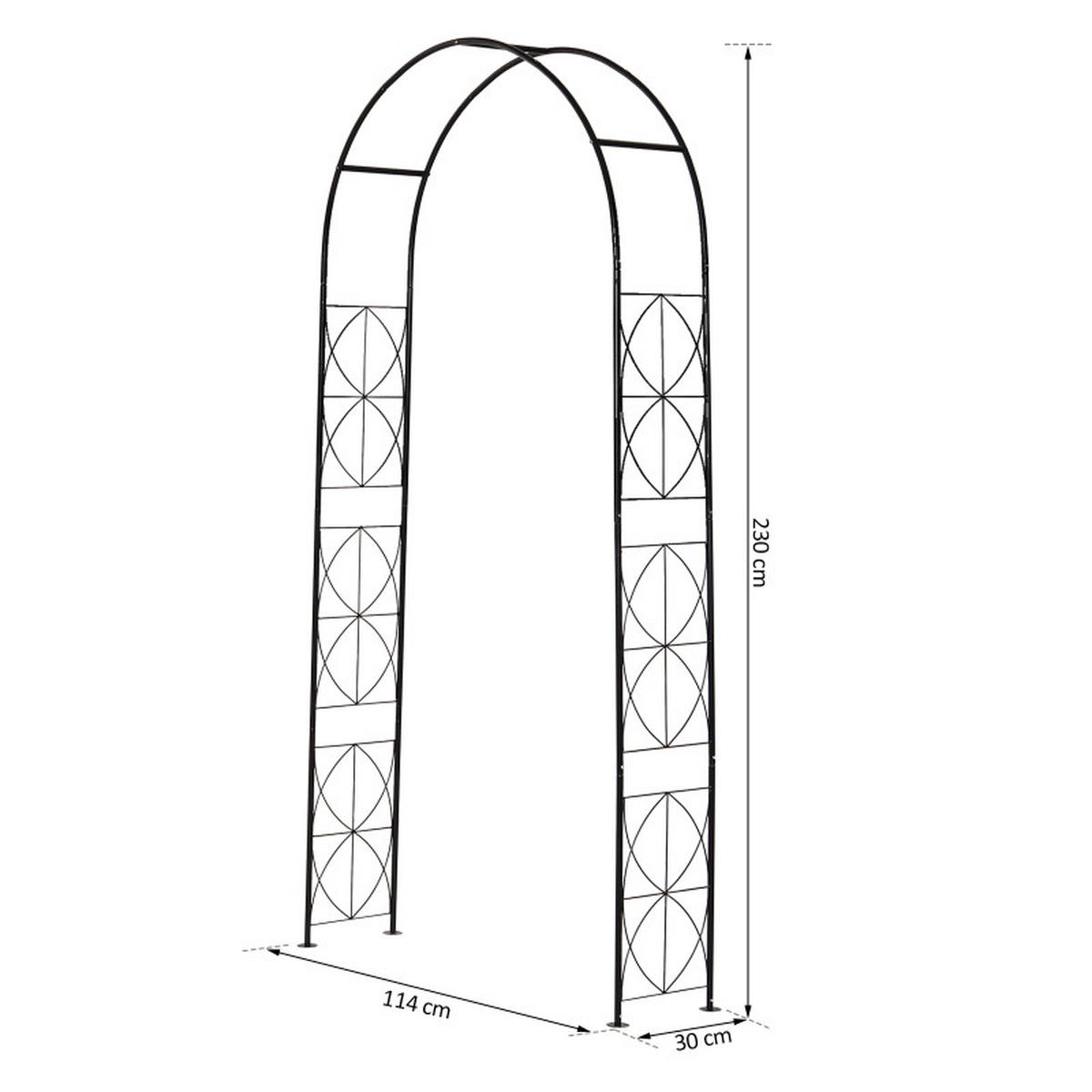 GARTENBOGEN mit Rankgitter, Bogendach, schwarzes Metall, 114 x 30 x 230 cm, für Kletterpflanzen und als Dekoration - Schwarz, Metall (30/230/114cm) - Outsunny
