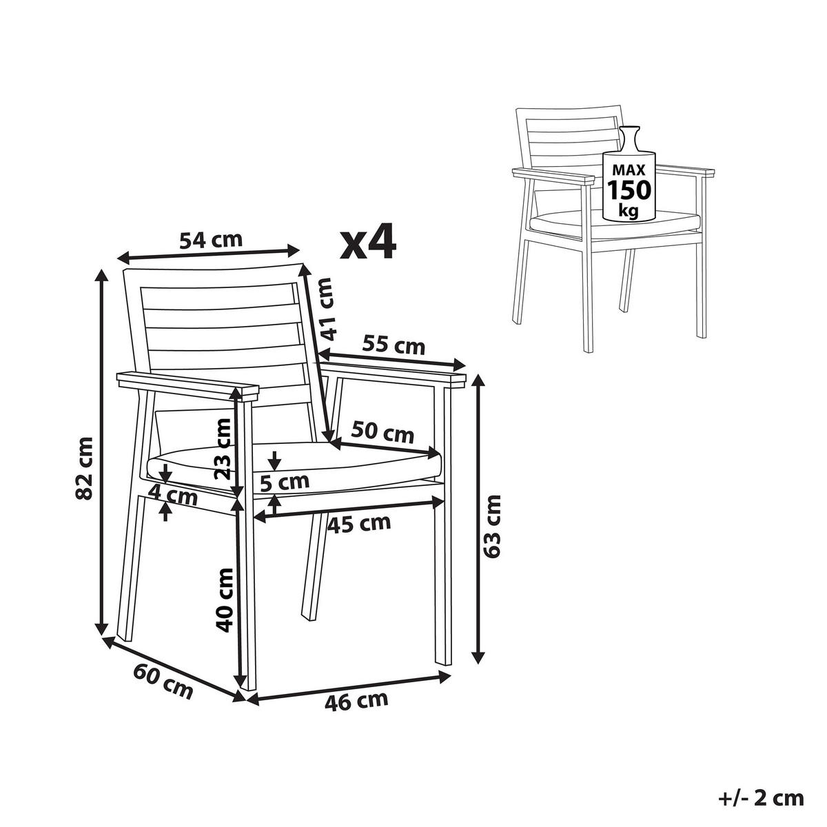 GARTENSTUHL 4er-Set Aluminium weiß Auflagen weiß Cavoli - Weiß, Metall (54/82/60cm) - Beliani
