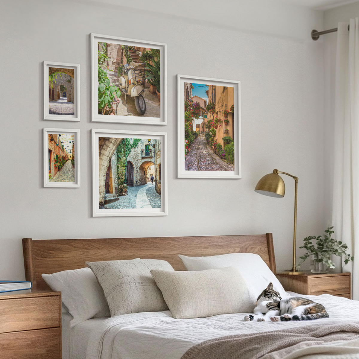 BILDER SET 5er Set - 50x50 cm & 20x30 cm & 40x60 cm Weißer Rahmen - Porträts von Frauen mit Lippen - Weiß, Kunststoff (40/60cm) - TULUP
