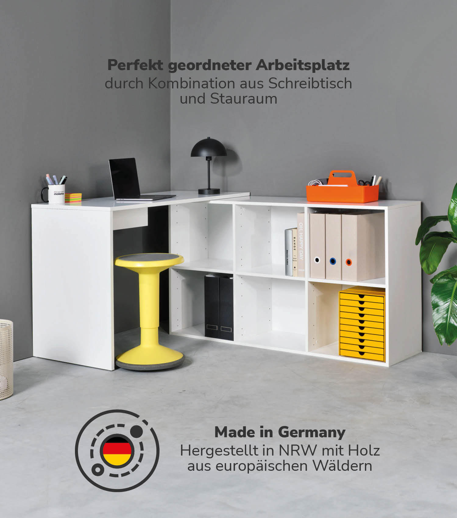 ECKSCHREIBTISCH Der Produktive - Weiß, Holzwerkstoff (54/112/77cm) - Mokebo