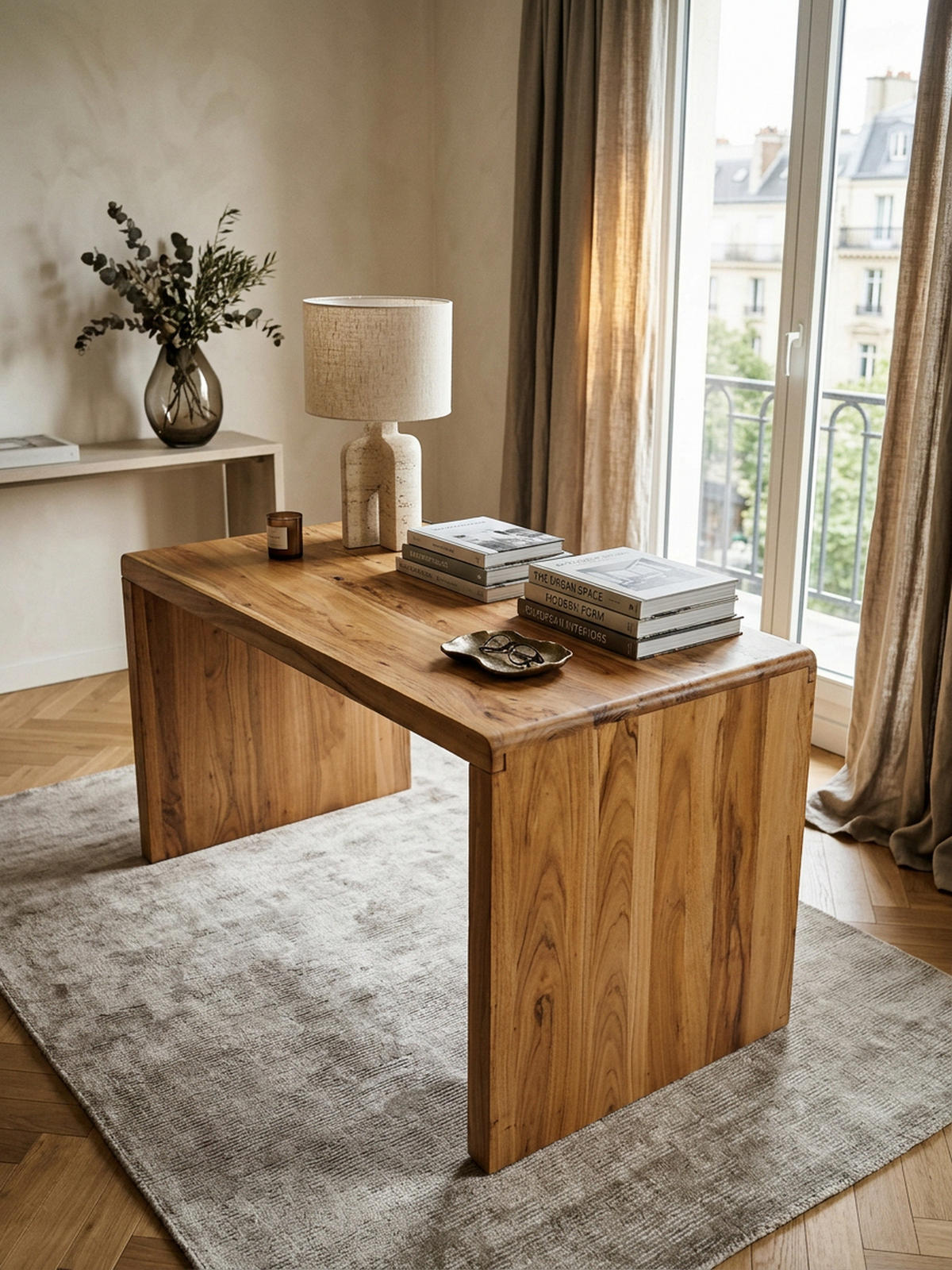 SCHREIBTISCH Massivholz Stauraum Abgerundete Ecken, Beige 140x80x76 cm - Beige, Holz (80/140/76cm) - KADIMA DESIGN